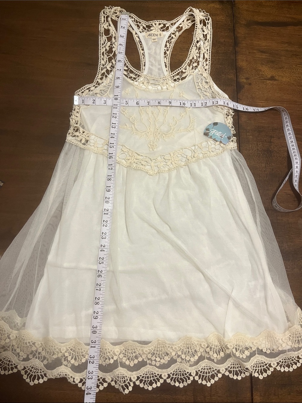 Ardene Ivory Mesh Crochet Racerback Tank Semi-Sheer Mini Dress - Picture 10 of 12